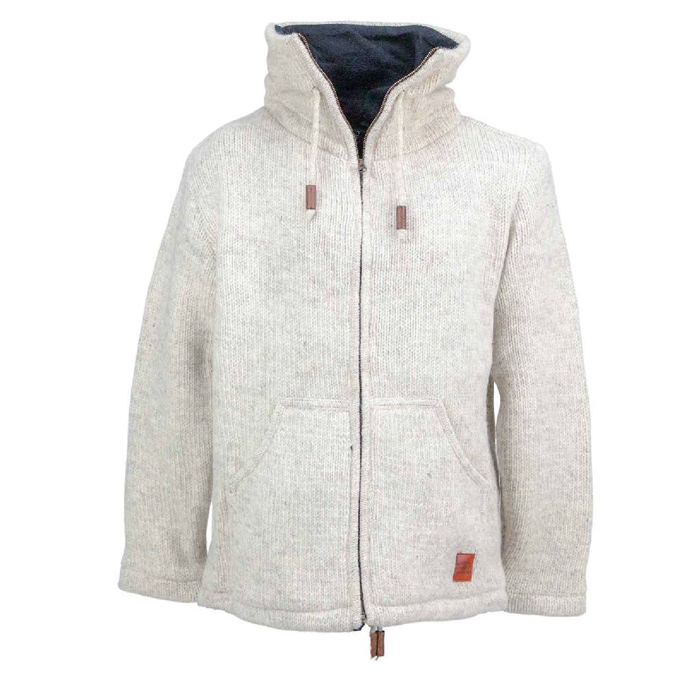 Kunst Und Magie Klassische Strickjacke Wolle Winter Jacke mit Hochkragen Fleecefutter Fair Nachhaltig