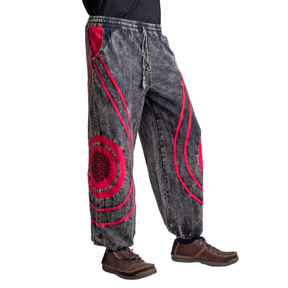 Kunst Und Magie Hose Blume des Lebens Goa Cargo Hose Hippiehose Pluderhose Haremshose Flower of Life Baggy Unisex