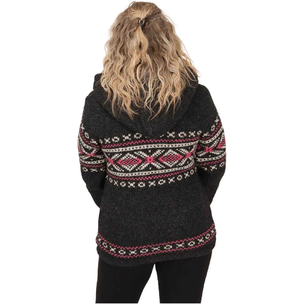 Kunst Und Magie Damen Klassische gefütterte Wolljacke Strickjacke Goa Wolle Jacke Norweger Muster abnehmbarer Kapuze 50% Rabatt mit kostenlosem Versand