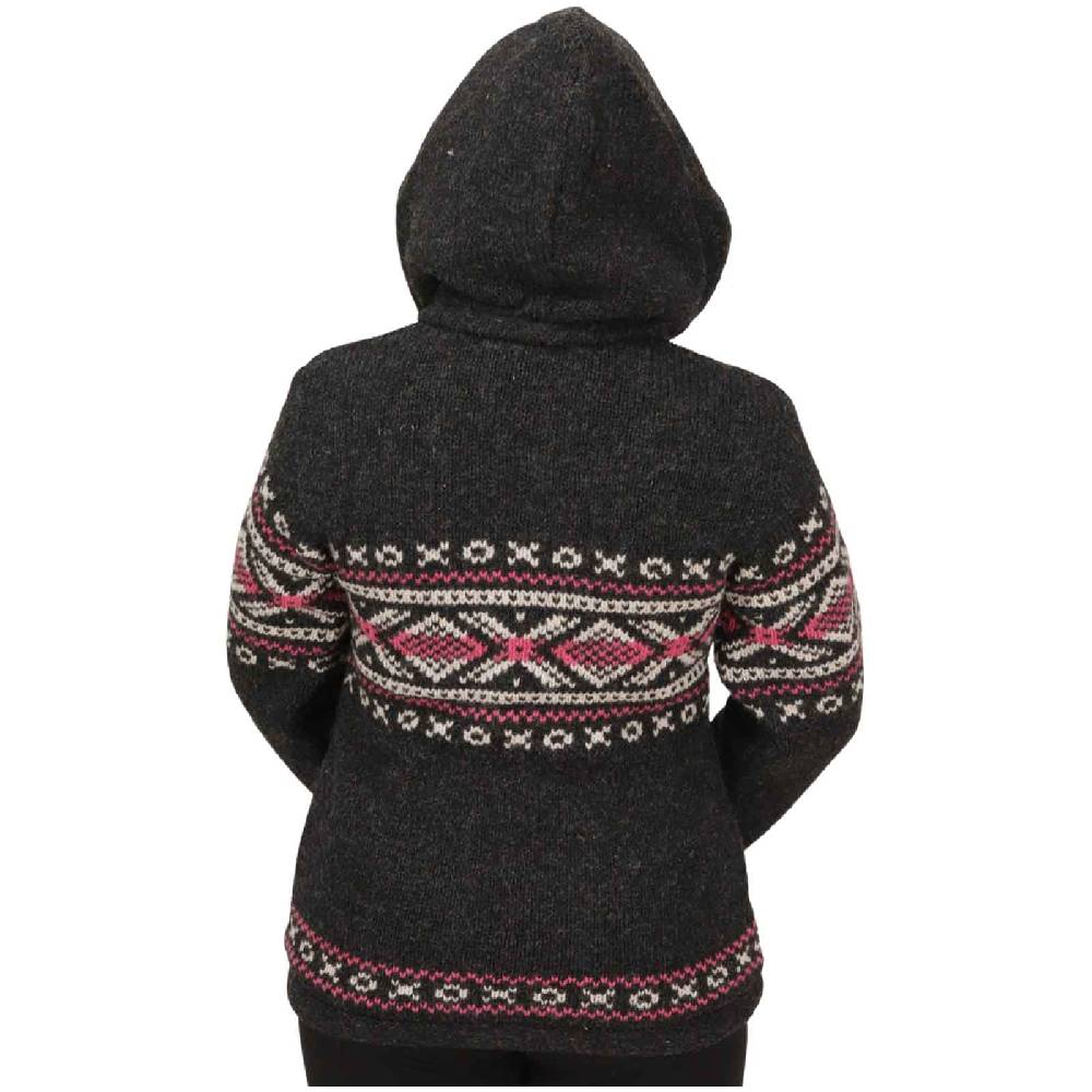 Kunst Und Magie Damen Klassische gefütterte Wolljacke Strickjacke Goa Wolle Jacke Norweger Muster abnehmbarer Kapuze 50% Rabatt mit kostenlosem Versand