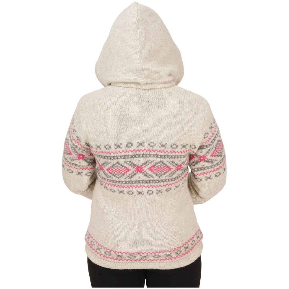 Kunst Und Magie Damen Klassische gefütterte Wolljacke Strickjacke Goa Wolle Jacke Norweger Muster abnehmbarer Kapuze Clearance-Verkauf