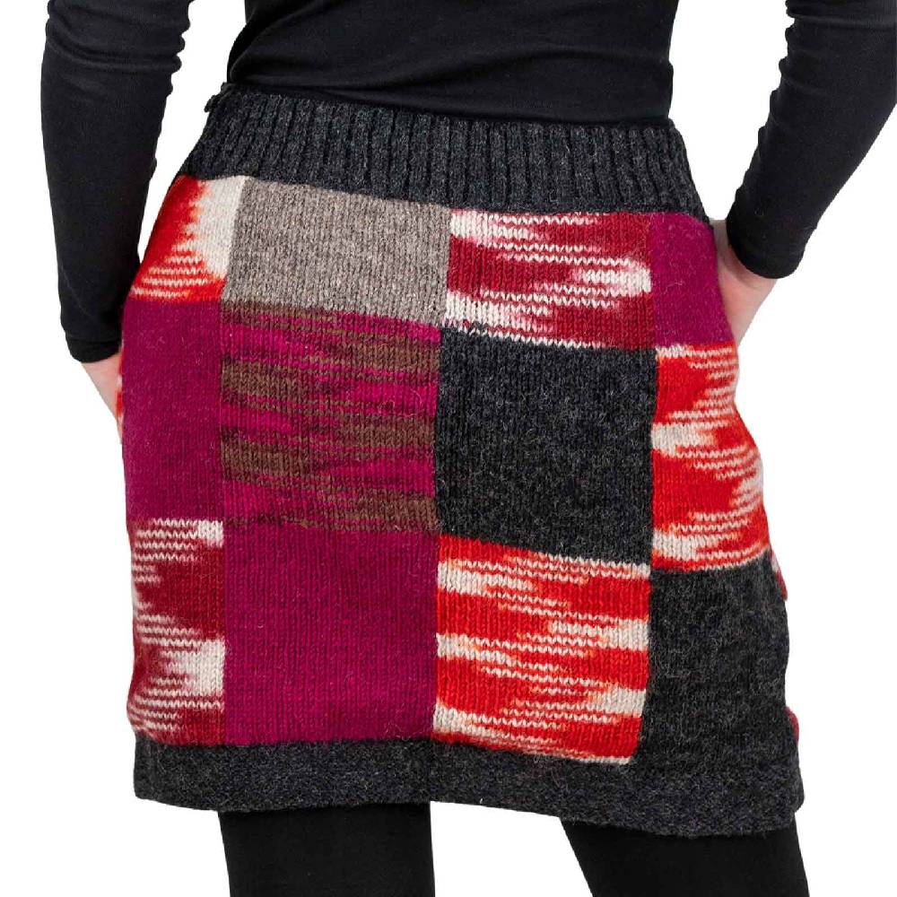 Kunst Und Magie Bunter Patchwork Strickrock kurzer Rock mit klassischem Muster Wolle gefüttert Boho Speichern exportieren