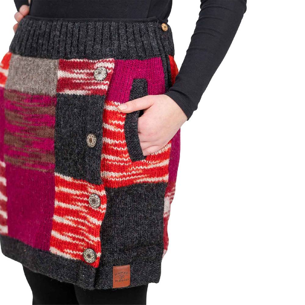 Kunst Und Magie Bunter Patchwork Strickrock kurzer Rock mit klassischem Muster Wolle gefüttert Boho Speichern exportieren