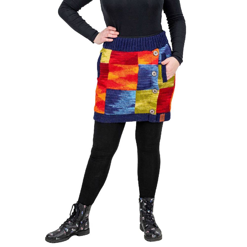 Kunst Und Magie Bunter Patchwork Strickrock kurzer gefütterter Rock Wolle Boho Black Friday Preise