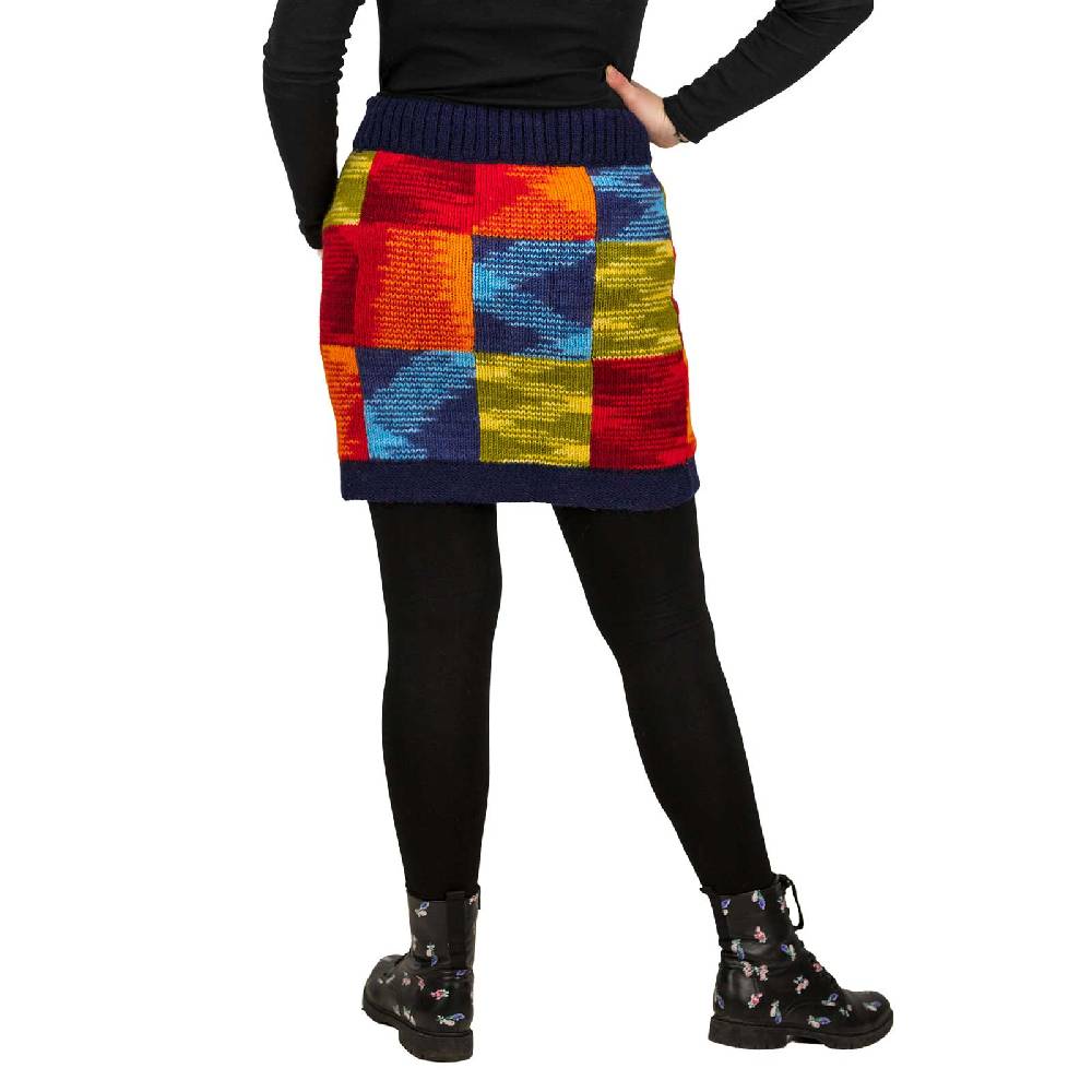 Kunst Und Magie Bunter Patchwork Strickrock kurzer gefütterter Rock Wolle Boho Black Friday Preise