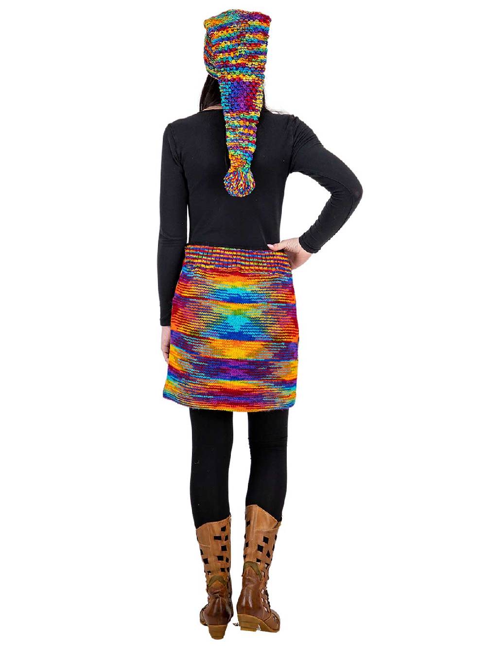 Kunst Und Magie Bunter Strickrock kurzer Rock mit Regenbogen Mustern Wolle gefüttert Hippie Goa Rainbow Schlussverkauf