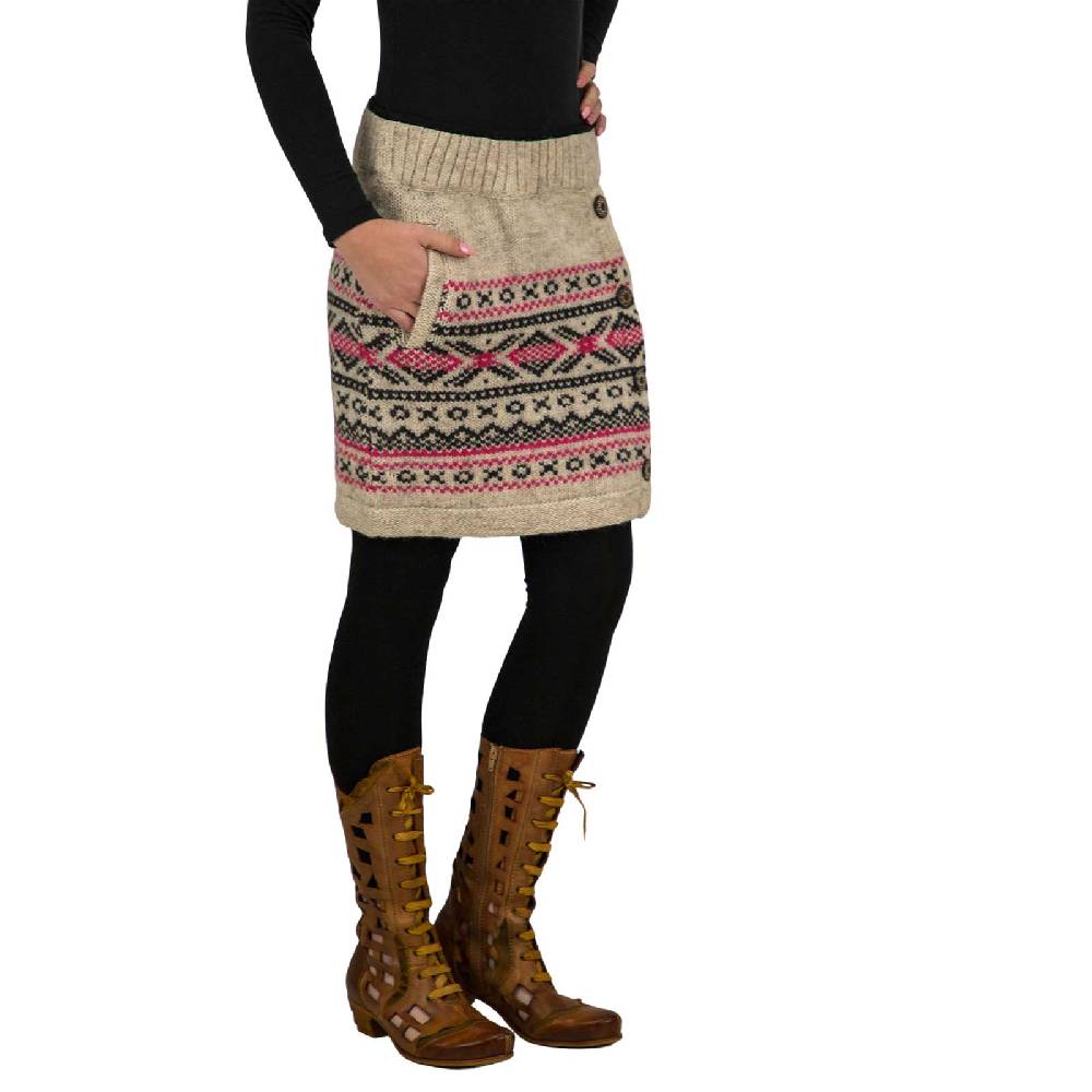 Kunst Und Magie Bunter Strickrock kurzer Rock mit nordischen Mustern Wolle gefüttert Boho Günstiger Verkauf