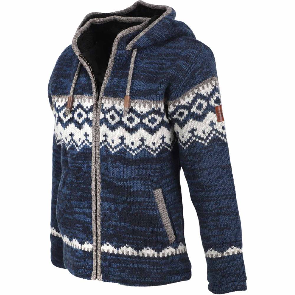 Kunst Und Magie Herren Strickjacke Schurwolle Klassich Nordisches Muster Wolle Jacke mit Kapuze Blitzverkäufe