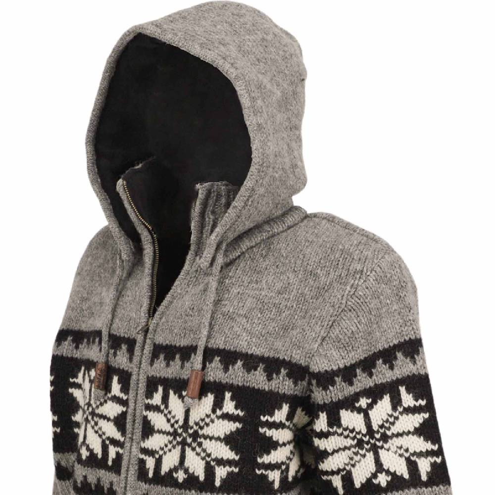 Kunst Und Magie Herren Strickjacke Schurwolle Klassich Nordisches Muster Wolle Jacke mit abnehmbarer Kapuze Kostenloser Versand