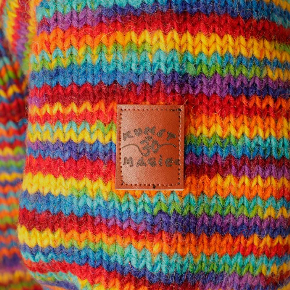 Kunst Und Magie Damen Strickjacke Goa Wolle Bunte Regenbogen Jacke Fleecefutter Hochkragen Goa Boho Fair Sonderangebot