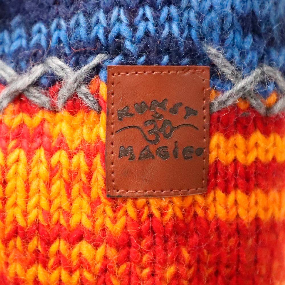 Kunst Und Magie Damen Strickjacke Goa Wolle Bunte Patchwork Jacke mit Fleecefutter und Hochkragen Fair Rabatt