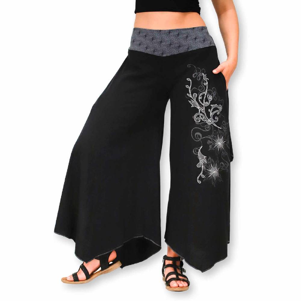 Kunst Und Magie Damen Schlaghose Ibiza Syle Goa Boho Strandhose Wellnesshose Hosenrock mit Stickerei Großer Ausverkauf