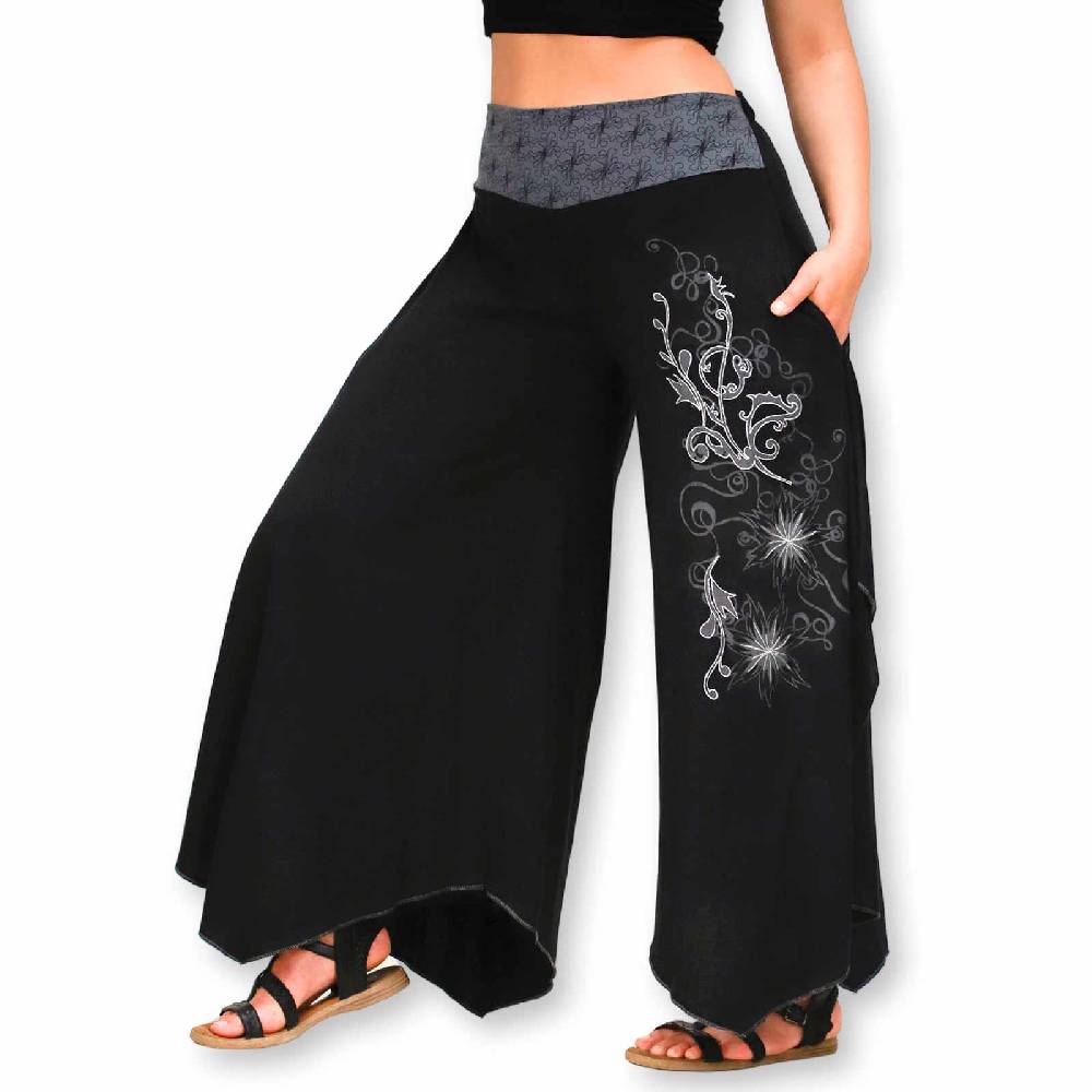 Kunst Und Magie Damen Schlaghose Ibiza Syle Goa Boho Strandhose Wellnesshose Hosenrock mit Stickerei Großer Ausverkauf