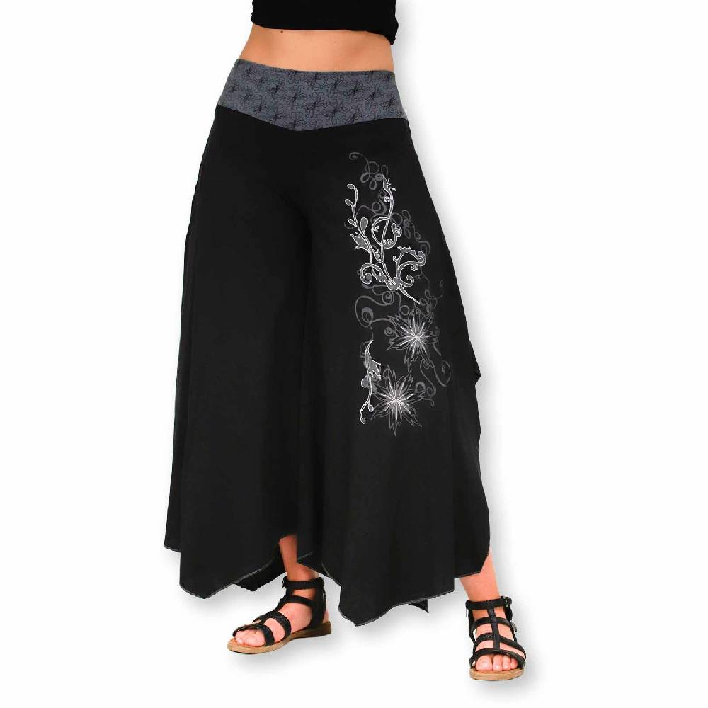 Kunst Und Magie Damen Schlaghose Ibiza Syle Goa Boho Strandhose Wellnesshose Hosenrock mit Stickerei Großer Ausverkauf