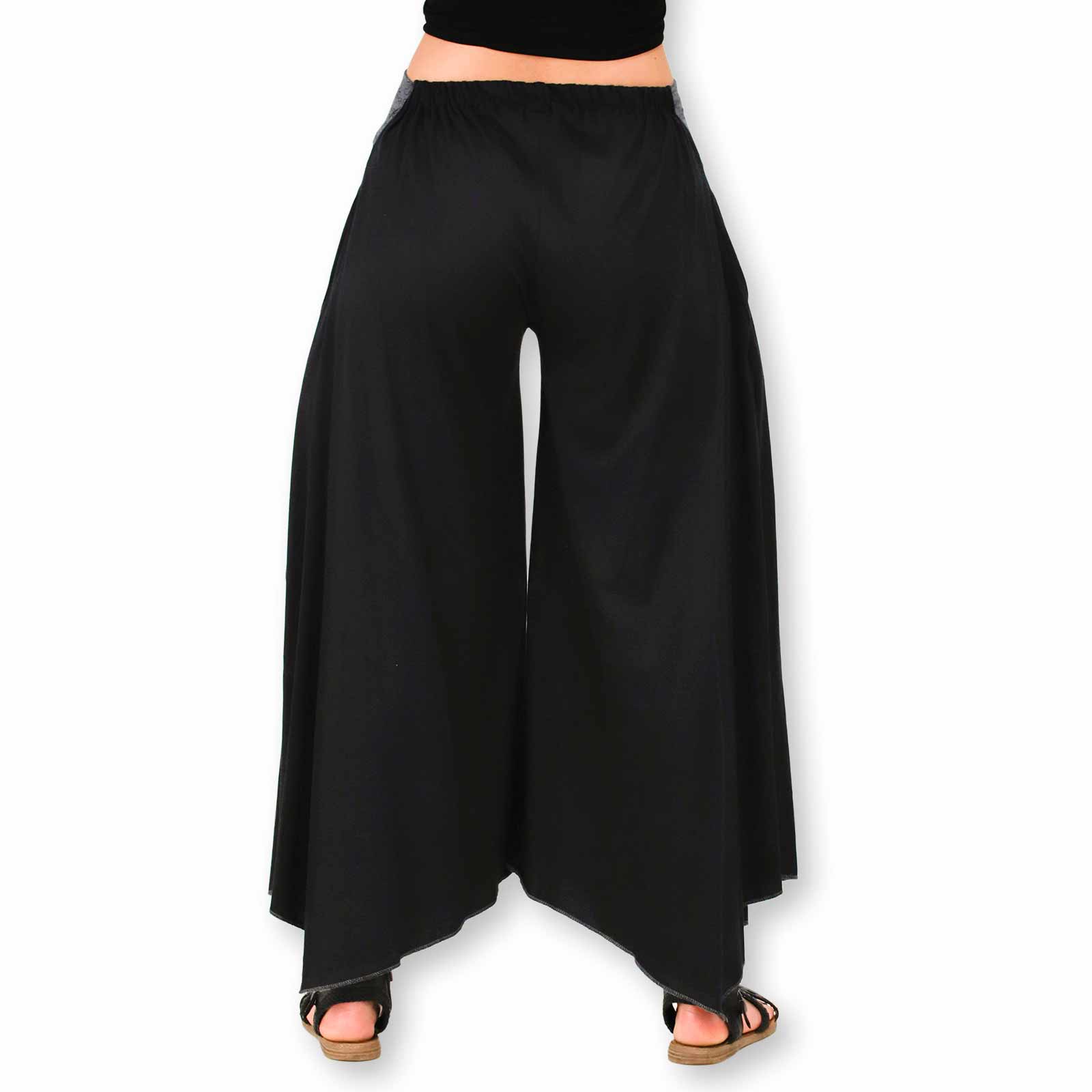 Kunst Und Magie Damen Schlaghose Ibiza Syle Goa Boho Strandhose Wellnesshose Hosenrock mit Stickerei Großer Ausverkauf