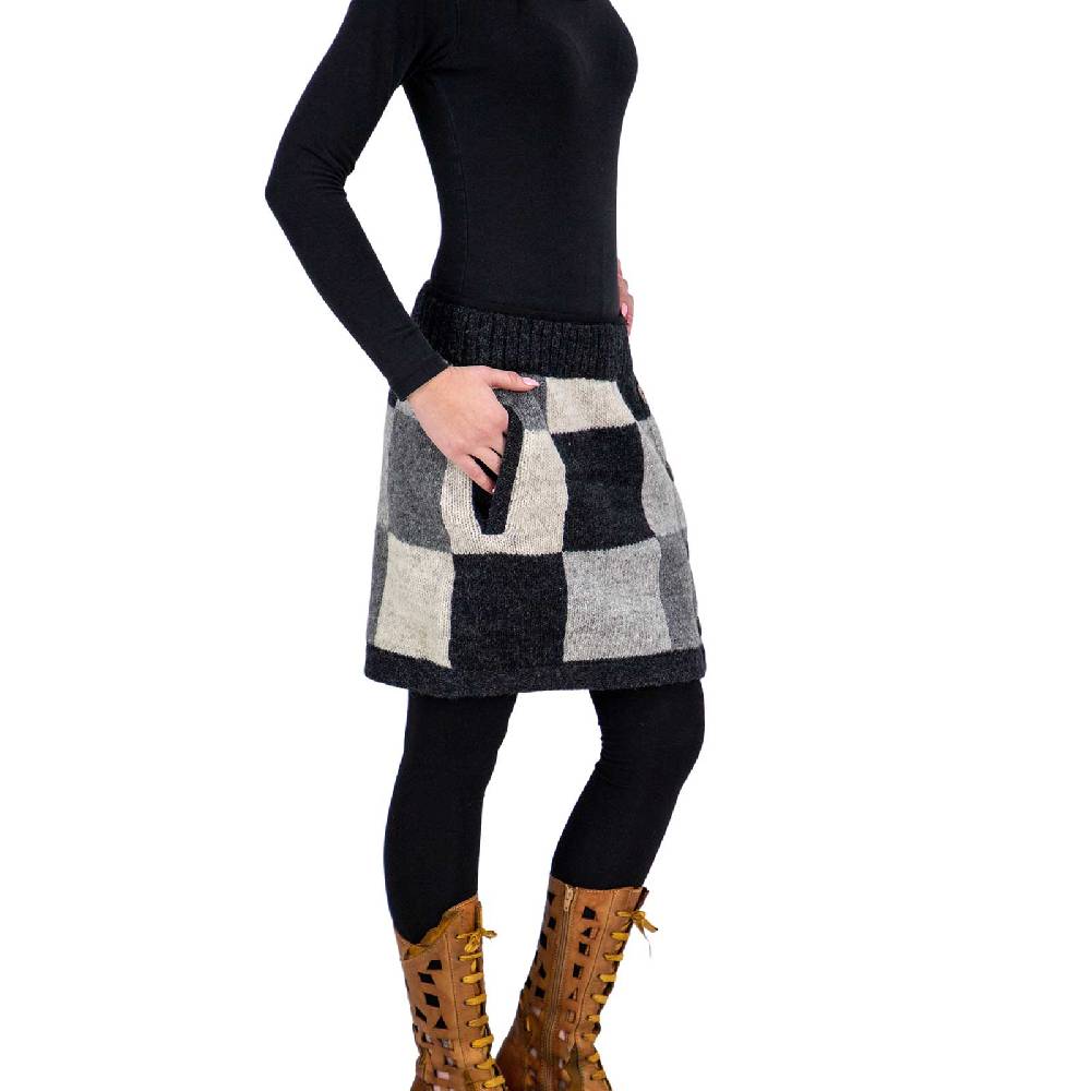 Kunst Und Magie Bunter Patchwork Strickrock kurzer Rock mit klassischem Muster Wolle gefüttert Boho Flash Sale