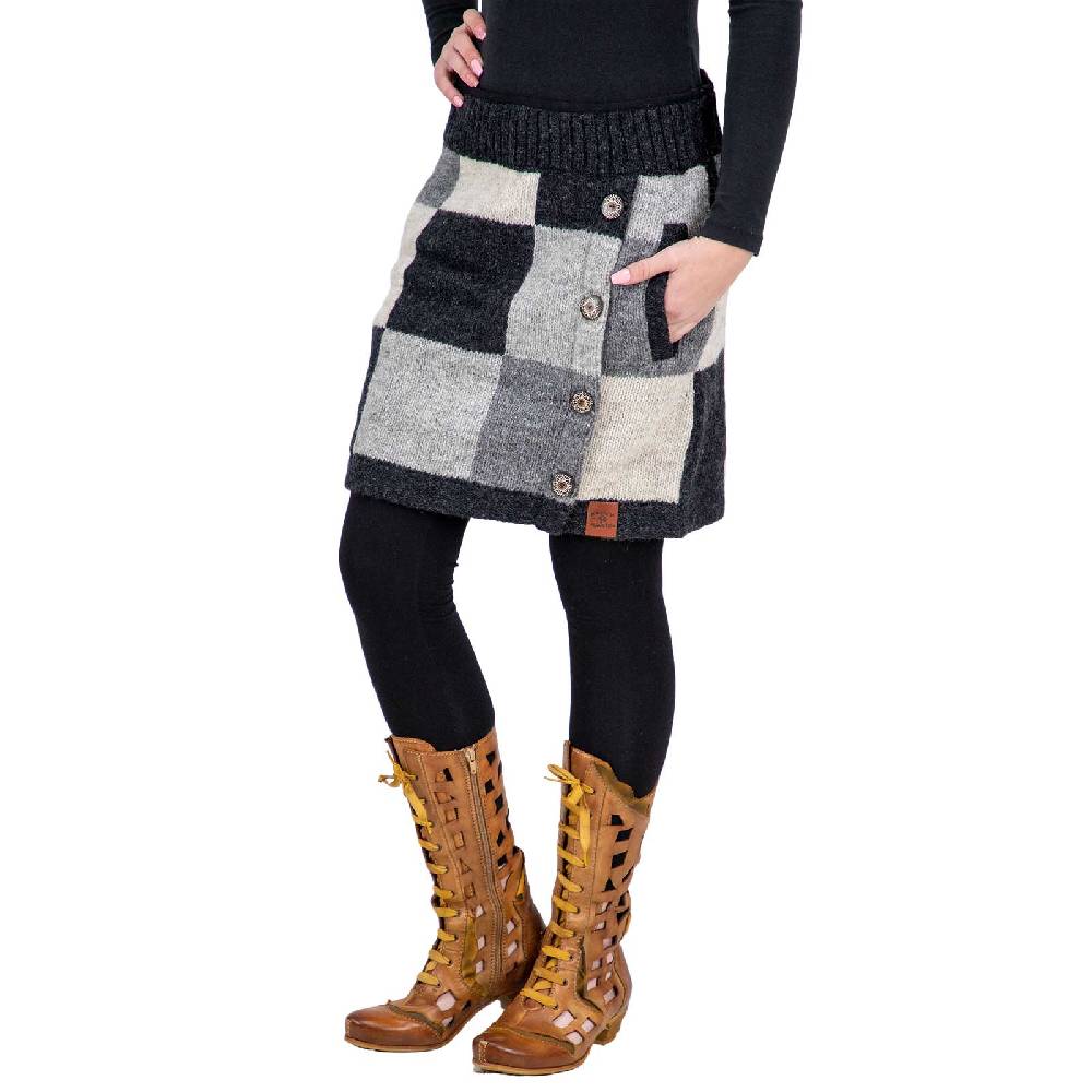 Kunst Und Magie Bunter Patchwork Strickrock kurzer Rock mit klassischem Muster Wolle gefüttert Boho Flash Sale