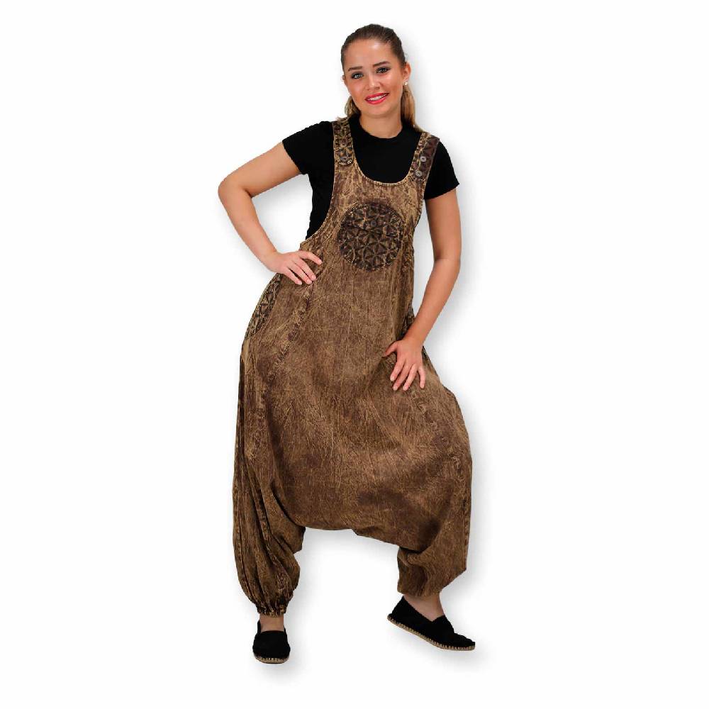 Kunst Und Magie Hippie Latzhose Haremshose Goa Hose Boho 70er Jumpsuit Overall Blume des Lebens Online Shopping