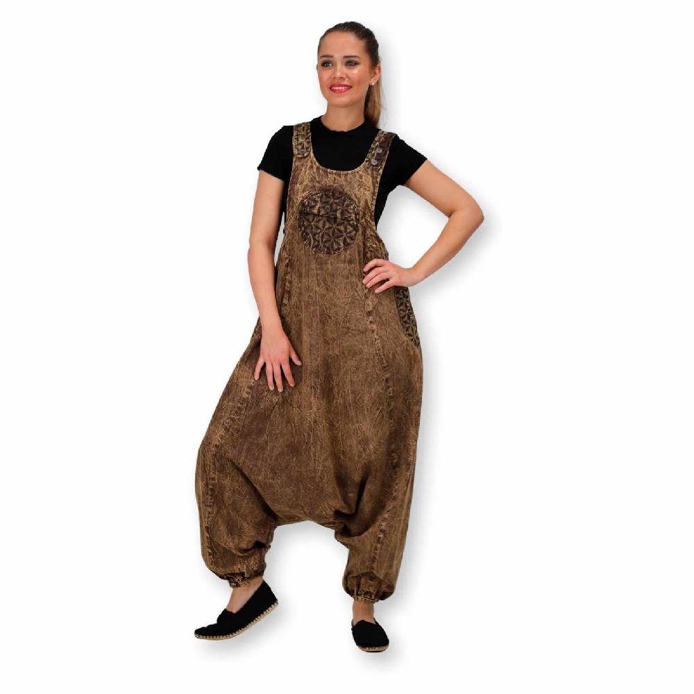 Kunst Und Magie Hippie Latzhose Haremshose Goa Hose Boho 70er Jumpsuit Overall Blume des Lebens Online Shopping