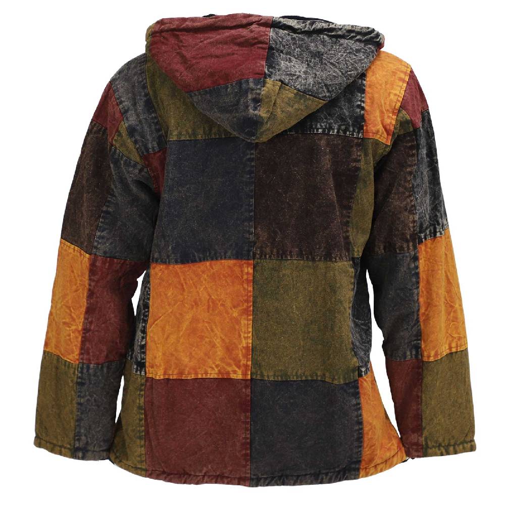 Kunst Und Magie Patchwork Jacke Baja Hoodie Herren alternativ Kapuzenjacke mit Fleecefutter Nachhaltig Fair Preisnachlass