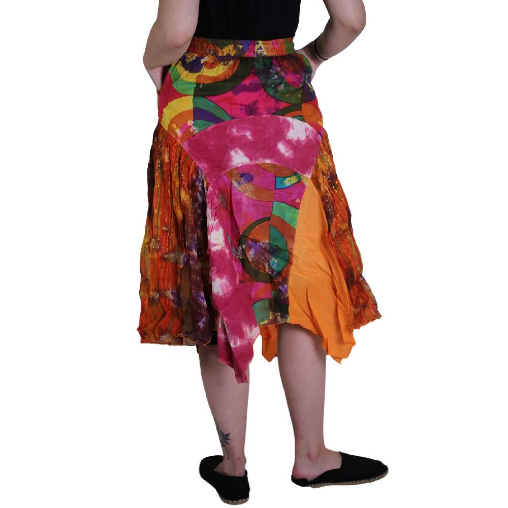Kunst Und Magie Patchwork Zipfelrock im sommerlichen Flowerstyle Goa Hippie Fair No Waist Osterangebot