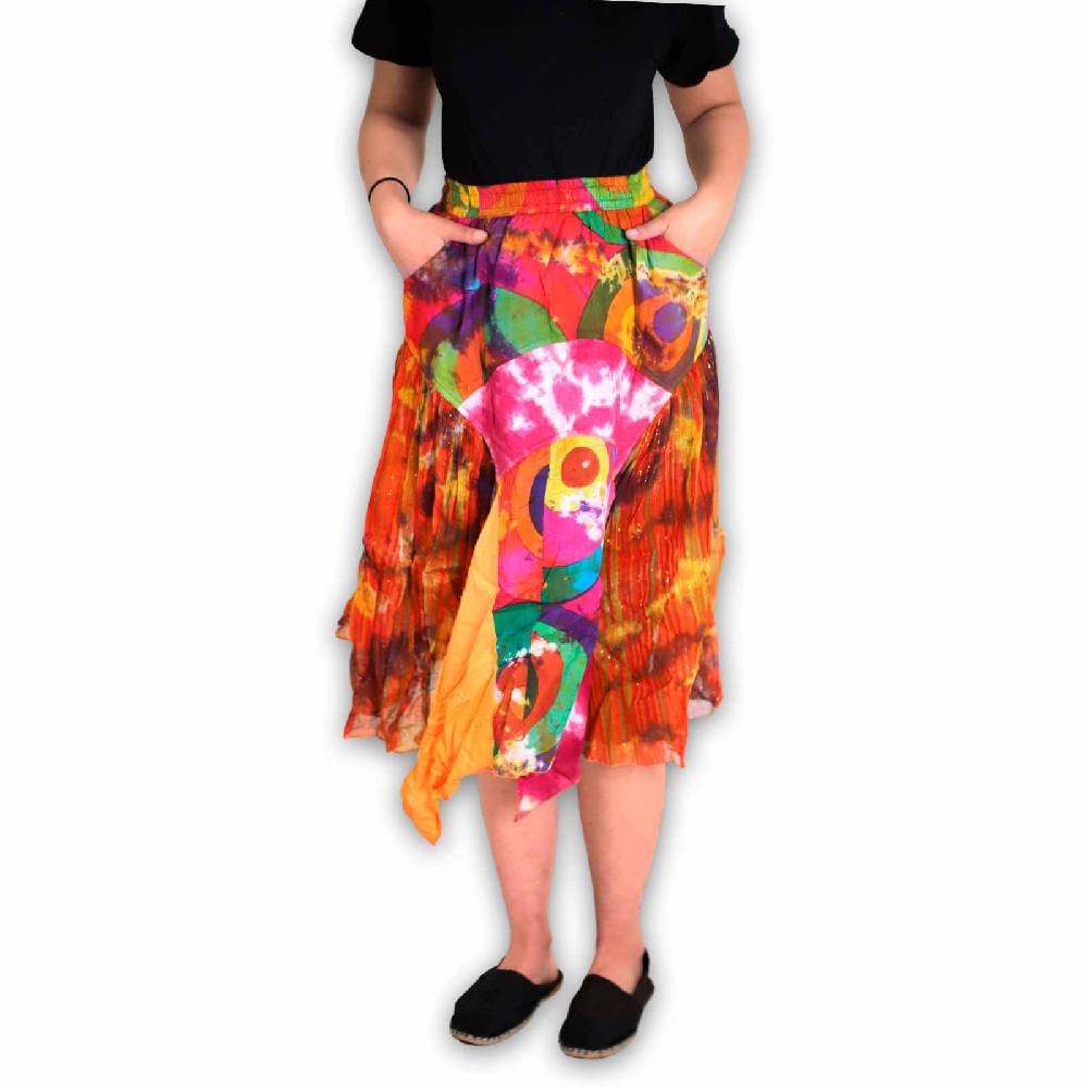 Kunst Und Magie Patchwork Zipfelrock im sommerlichen Flowerstyle Goa Hippie Fair No Waist Osterangebot