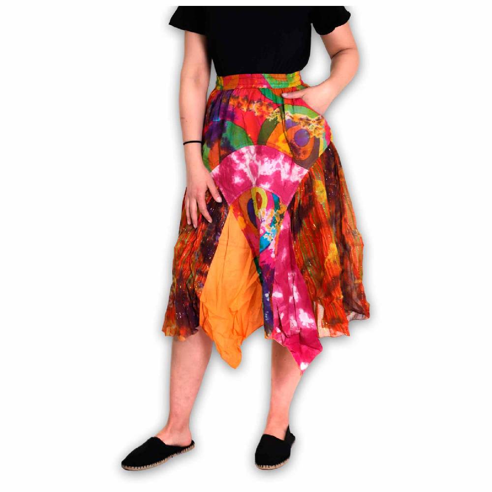 Kunst Und Magie Patchwork Zipfelrock im sommerlichen Flowerstyle Goa Hippie Fair No Waist Osterangebot
