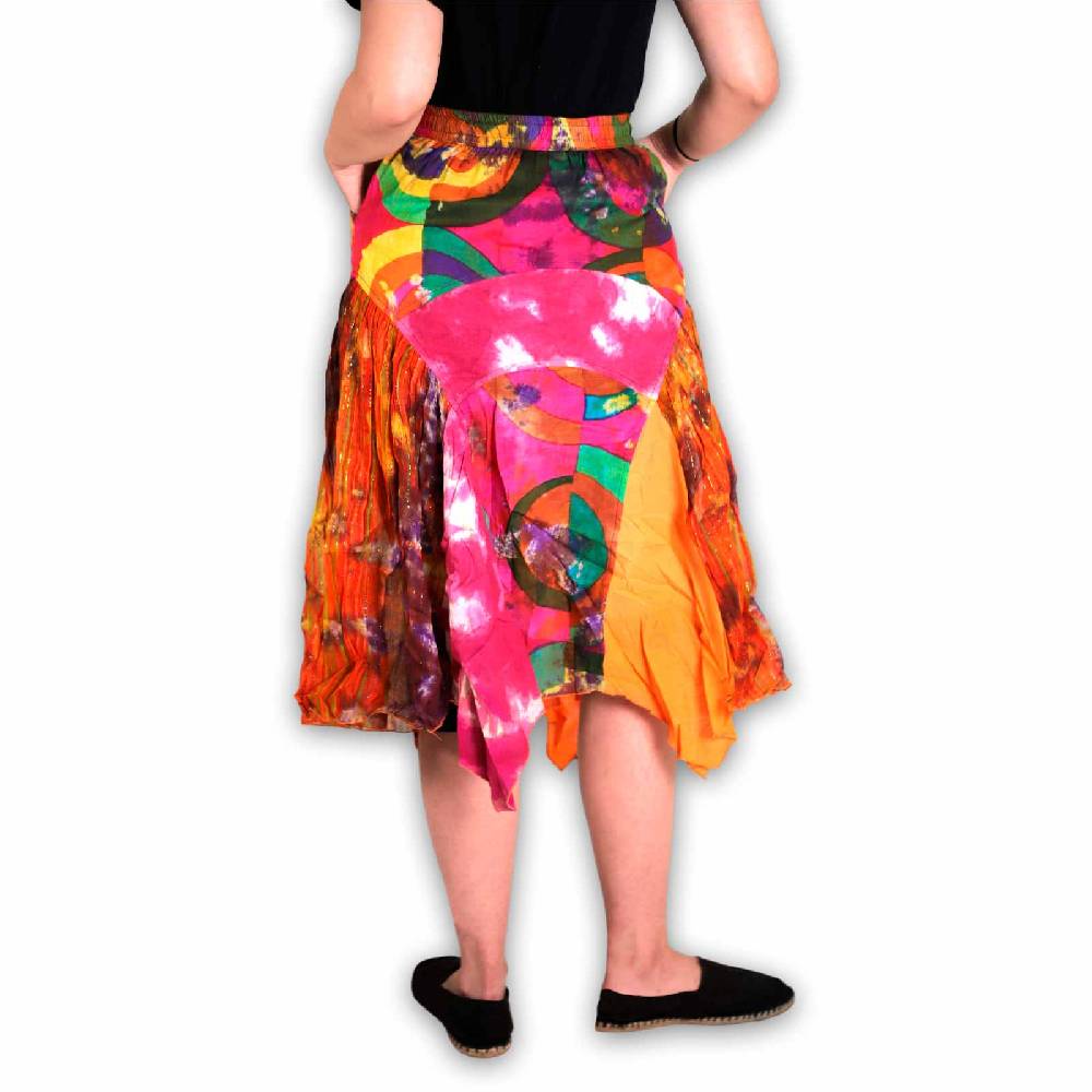 Kunst Und Magie Patchwork Zipfelrock im sommerlichen Flowerstyle Goa Hippie Fair No Waist Osterangebot