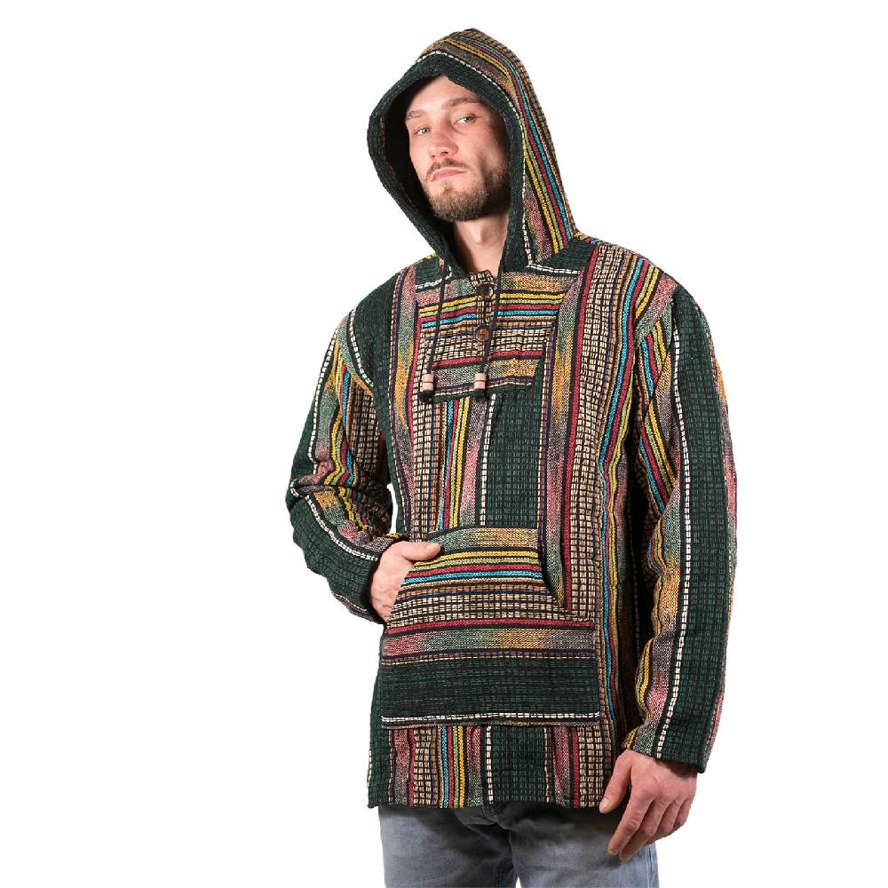 Kunst Und Magie Bunter Kapuzenpulli Kapu Baja Jerga Hoodie mit Kapuze und Kängurutaschen Hippie Goa Top Angebot
