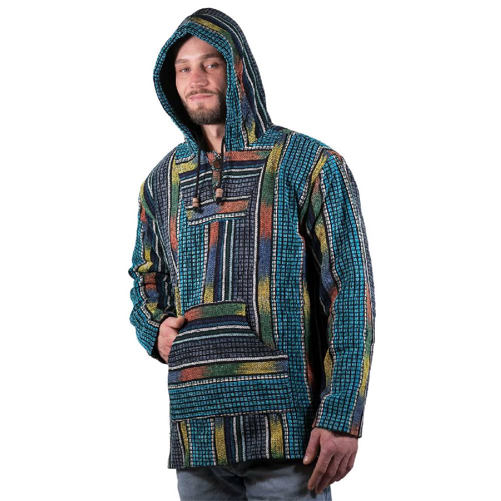 Kunst Und Magie Bunter Kapuzenpulli Kapu Baja Jerga Hoodie mit Kapuze und Kängurutaschen Hippie Goa Top Angebot