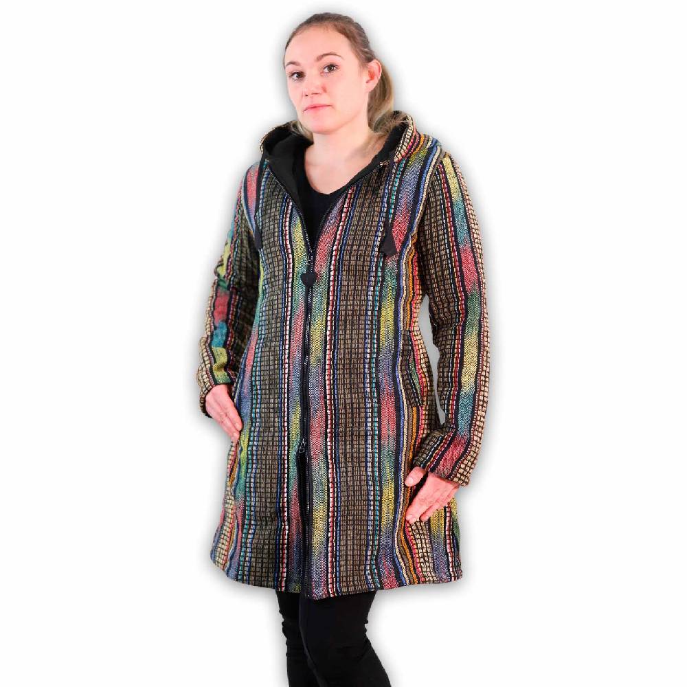 Kunst Und Magie Damen Gheri Jacke mit Kapuze -Hippie Goa Boho Damen Mantel Bunt Blitzangebot