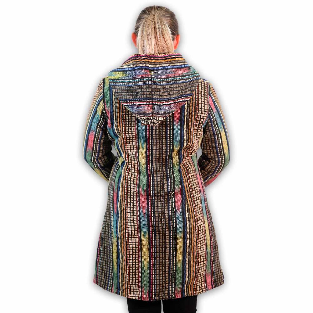Kunst Und Magie Damen Gheri Jacke mit Kapuze -Hippie Goa Boho Damen Mantel Bunt Blitzangebot