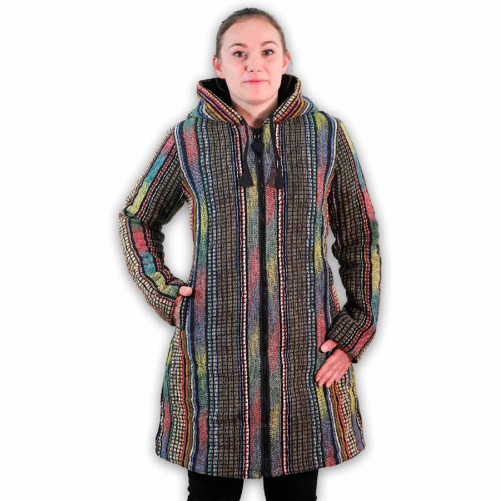 Kunst Und Magie Damen Gheri Jacke mit Kapuze -Hippie Goa Boho Damen Mantel Bunt Blitzangebot