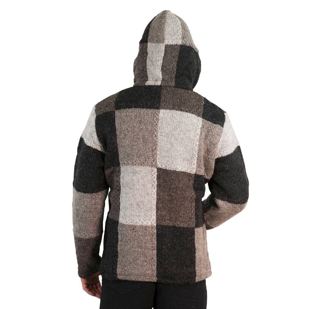 Kunst Und Magie Herren Strickjacke Patchwork Wolle Jacke mit abnehmbarer Kapuze und Fleecefutter Hippie Saisonale Angebote
