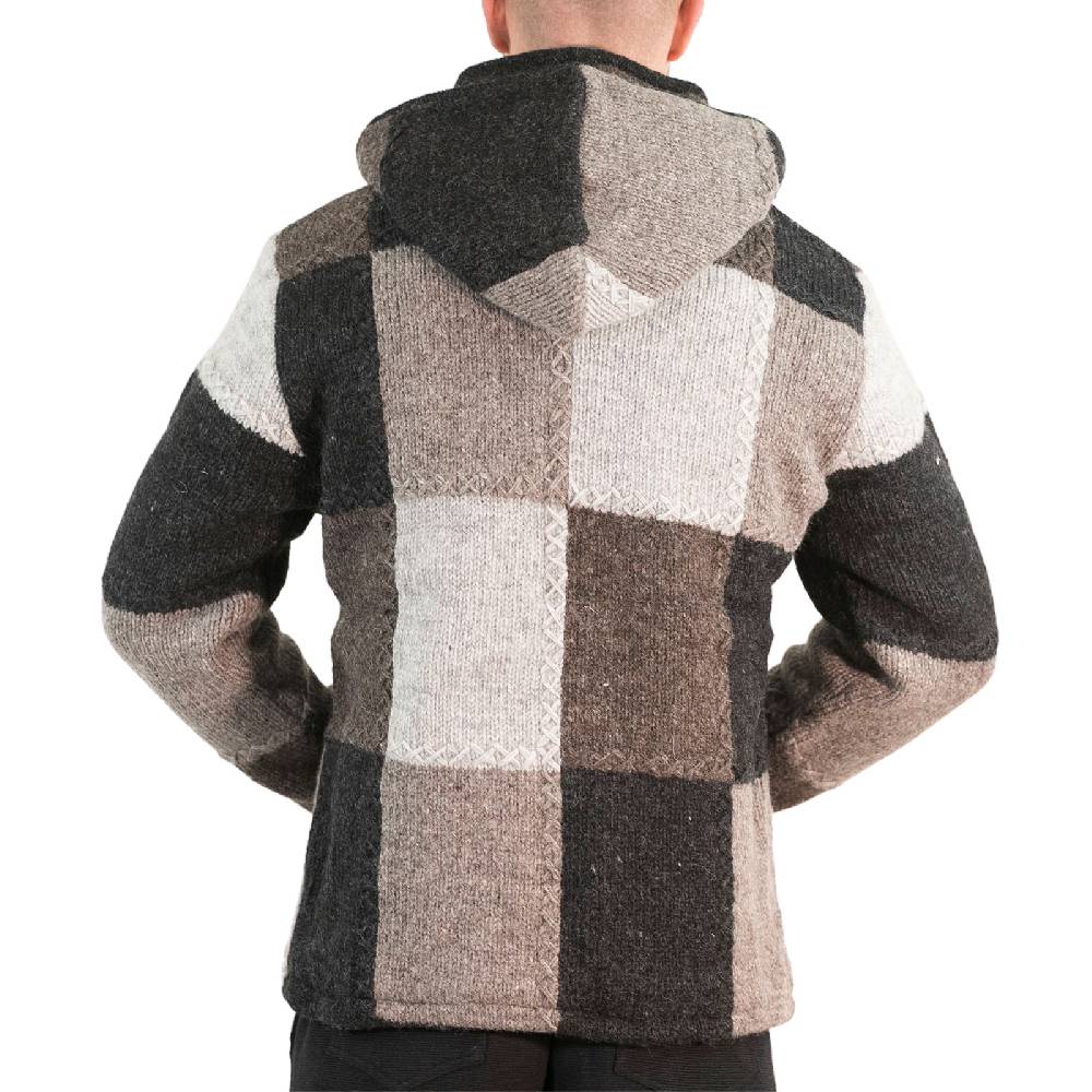 Kunst Und Magie Herren Strickjacke Patchwork Wolle Jacke mit abnehmbarer Kapuze und Fleecefutter Hippie Saisonale Angebote