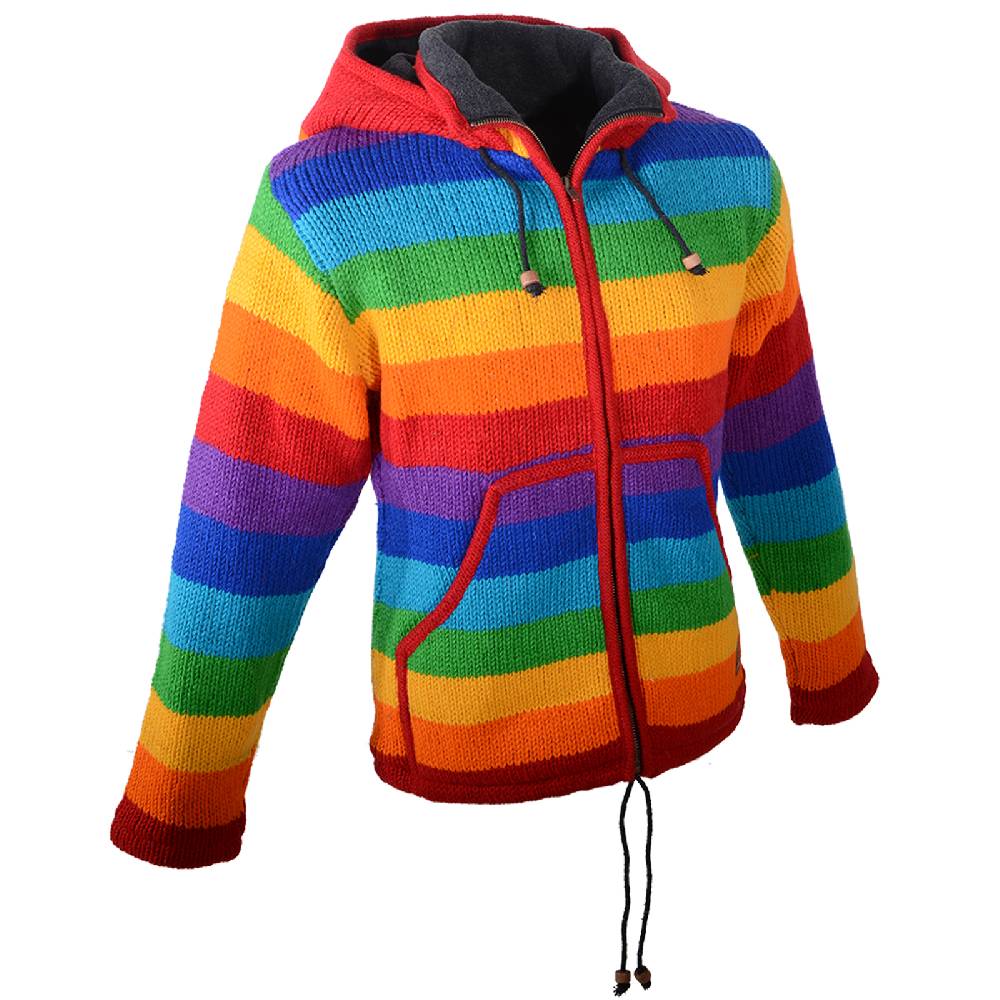 Kunst Und Magie Damen Regenbogen Strickjacke Goa Wolle Jacke mit Fleecefutter und abnehmbarer Zipfelkapuze Tägliche Deals