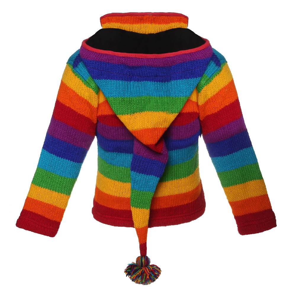 Kunst Und Magie Damen Regenbogen Strickjacke Goa Wolle Jacke mit Fleecefutter und abnehmbarer Zipfelkapuze Tägliche Deals