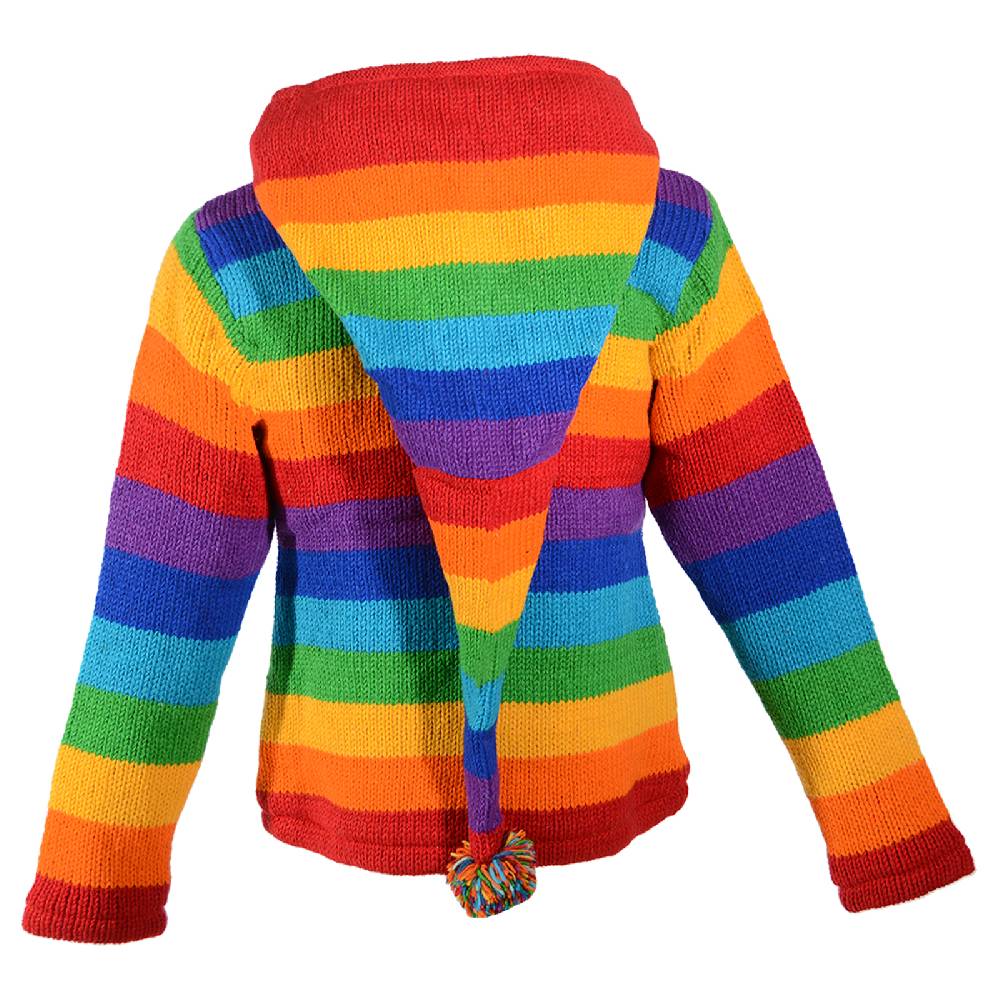 Kunst Und Magie Damen Regenbogen Strickjacke Goa Wolle Jacke mit Fleecefutter und abnehmbarer Zipfelkapuze Tägliche Deals