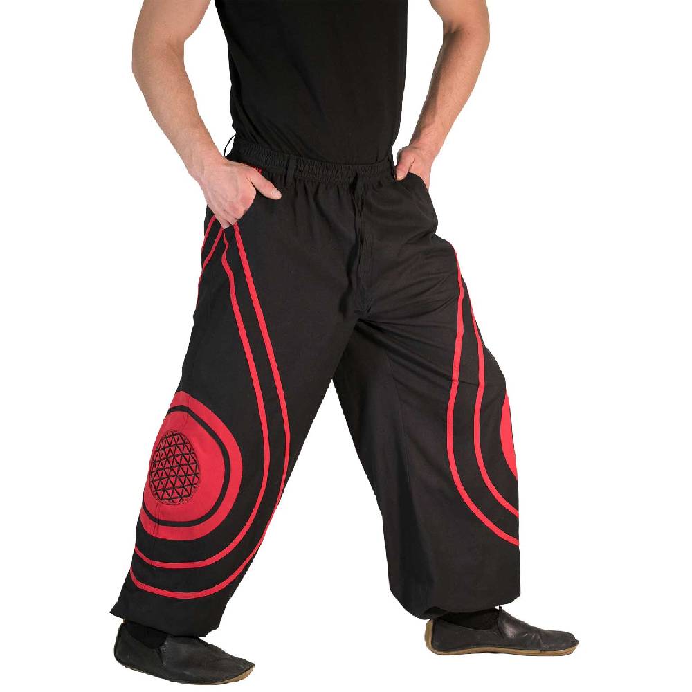 Kunst Und Magie Hose Blume des Lebens Goa Hippiehose Pluderhose mit Kordelzug Gürtelschlaufen Haremshose Flower of Life