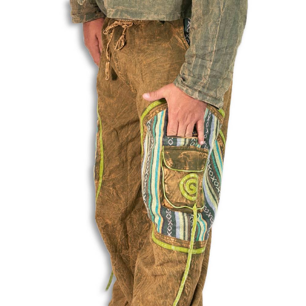 Kunst Und Magie Baggyhose Stonewashed Goa Cargo Hose Hippiehose Pluderhose mit Kordelzug Gürtelschlaufen Haremshose Super Sparpreis