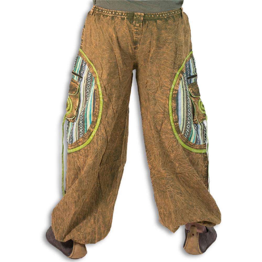 Kunst Und Magie Baggyhose Stonewashed Goa Cargo Hose Hippiehose Pluderhose mit Kordelzug Gürtelschlaufen Haremshose Super Sparpreis