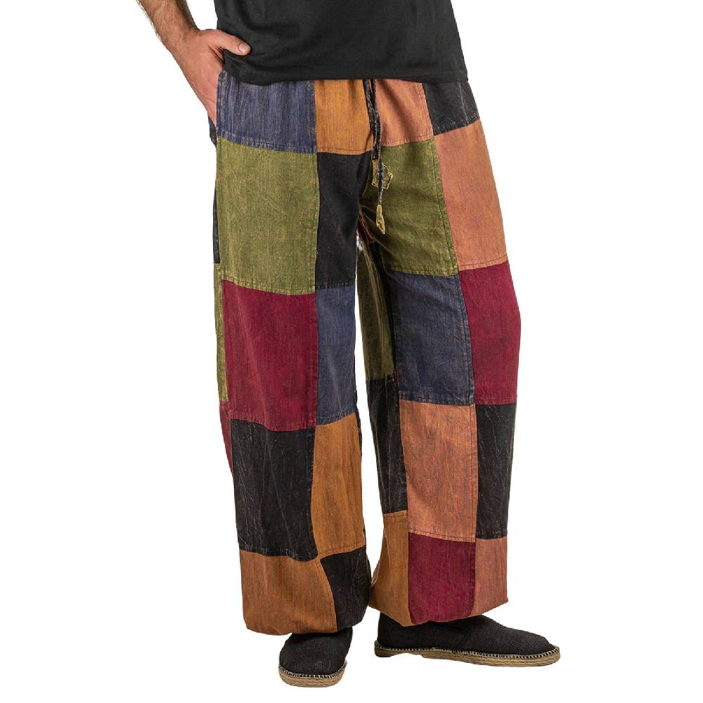 Kunst Und Magie Kunst und Magie Bunte Patchwork Freizeit Cargo Hose Stonewashed - Unisex Hippiehose Kostenlose Rückgabe