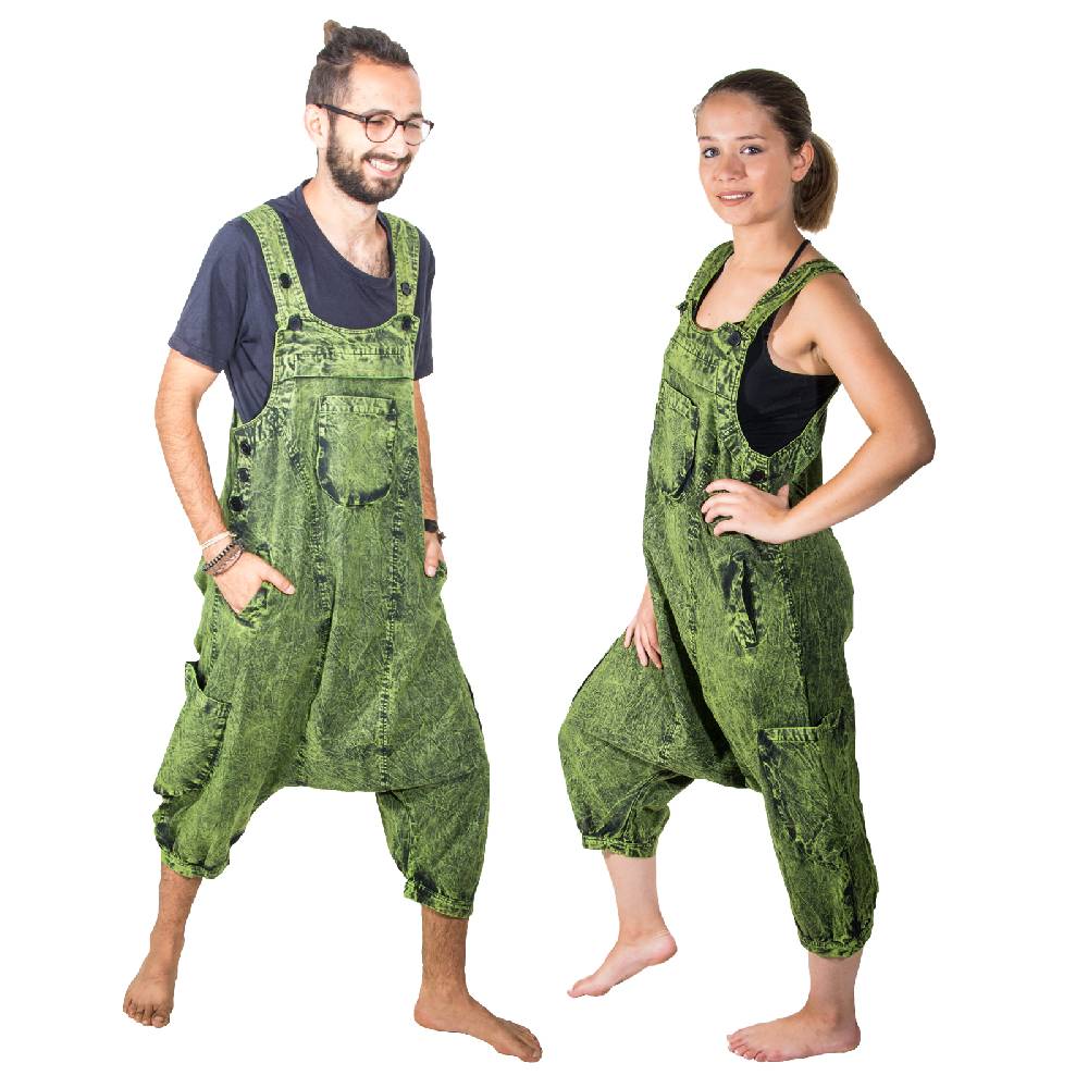 Kunst Und Magie Kunst und Magie Unisex Vintage Latzhose Ibiza stonewashed Haremshose Overall Fabrikladen