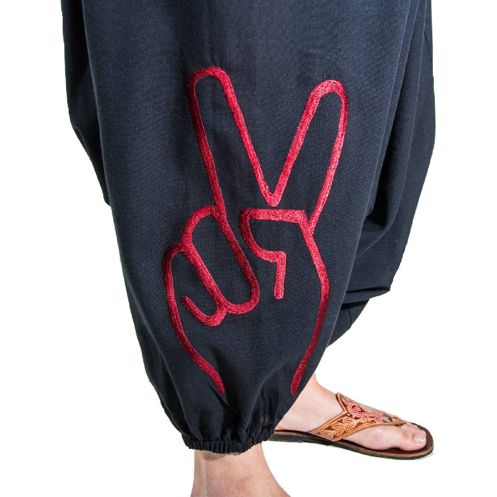 Kunst Und Magie Kunst und Magie Damen Goa Haremshose mit Peace Finger Symbol Begrenzt auf 3 Tage