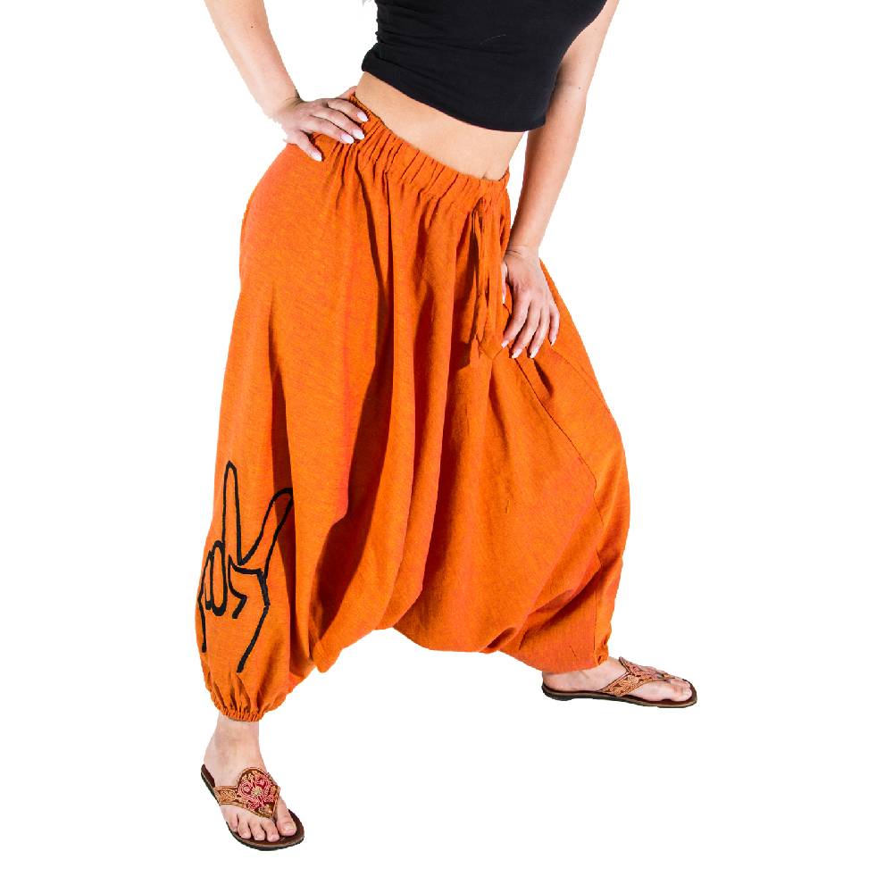 Kunst Und Magie Kunst und Magie Damen Goa Haremshose mit Peace Finger Symbol Begrenzt auf 3 Tage