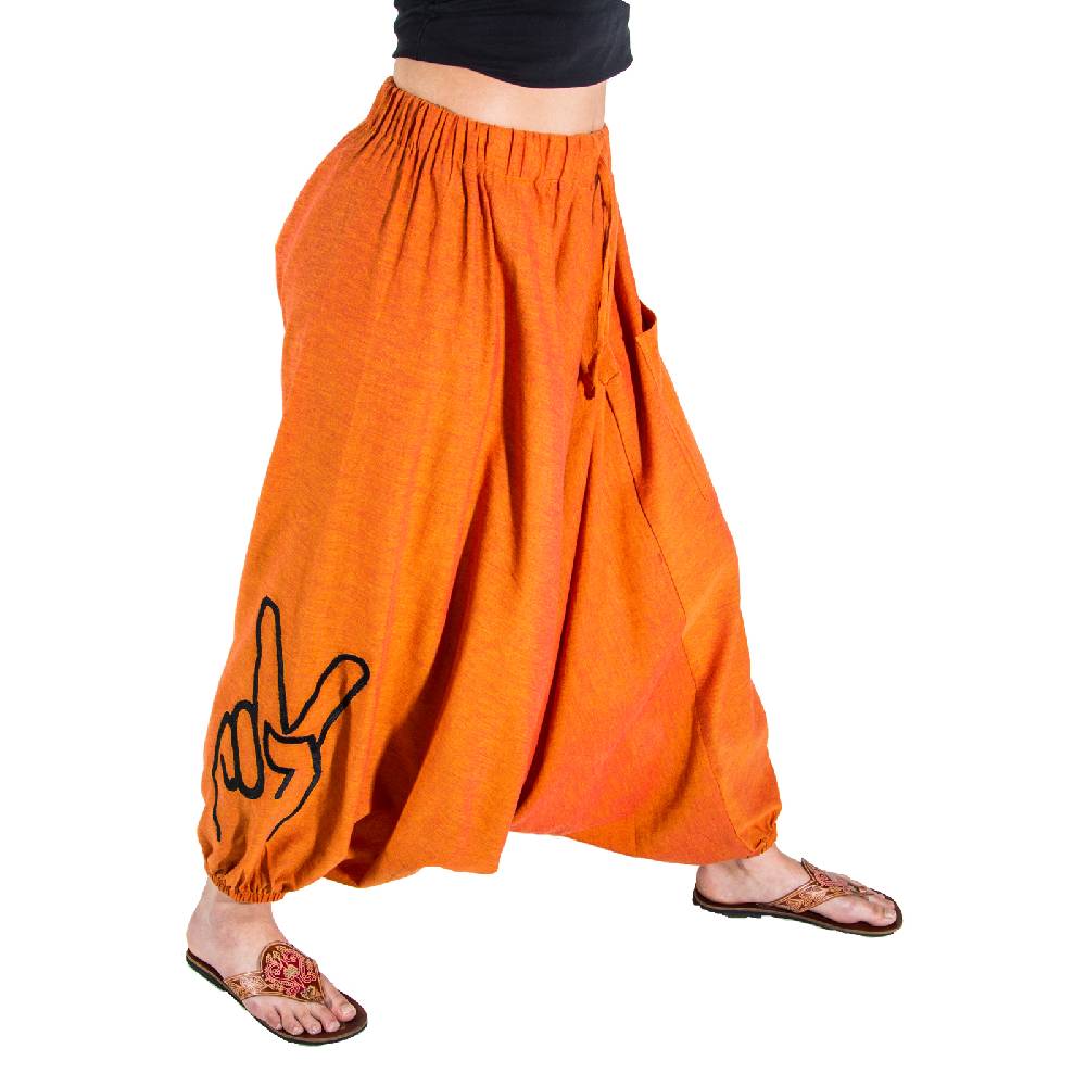 Kunst Und Magie Kunst und Magie Damen Goa Haremshose mit Peace Finger Symbol Begrenzt auf 3 Tage