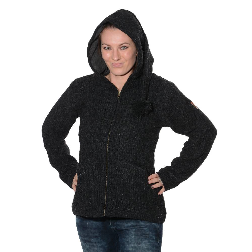 Kunst Und Magie Kunst und Magie Klassische Damen Strickjacke Wolle Jacke mit Fleecefutter und Zipfelkapuze Outlet