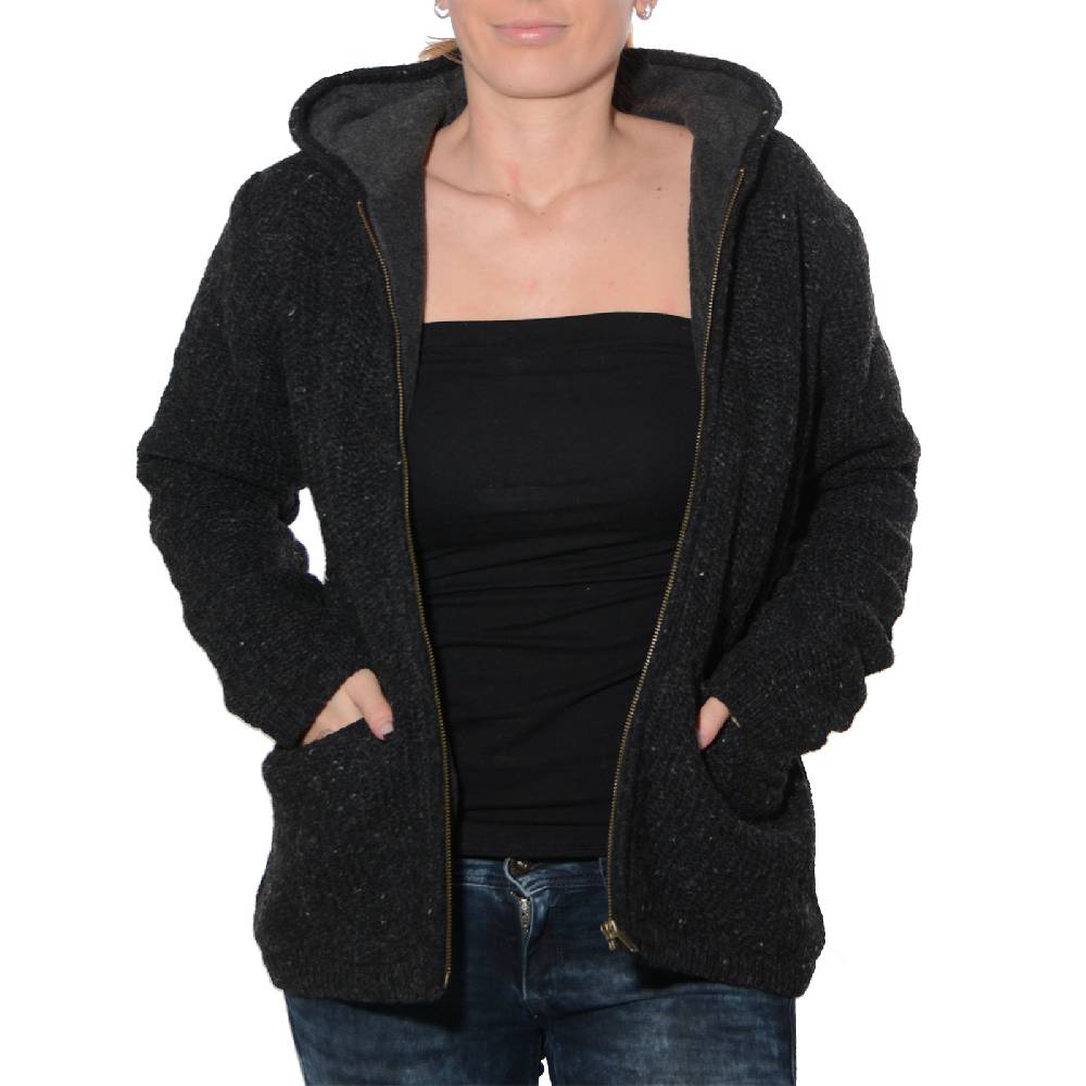 Kunst Und Magie Kunst und Magie Klassische Damen Strickjacke Wolle Jacke mit Fleecefutter und Zipfelkapuze Outlet