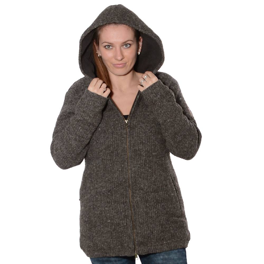 Kunst Und Magie Klassische Damen Strickjacke Wolle Jacke mit Fleecefutter und Kapuze von Kunst und Magie Auslauf