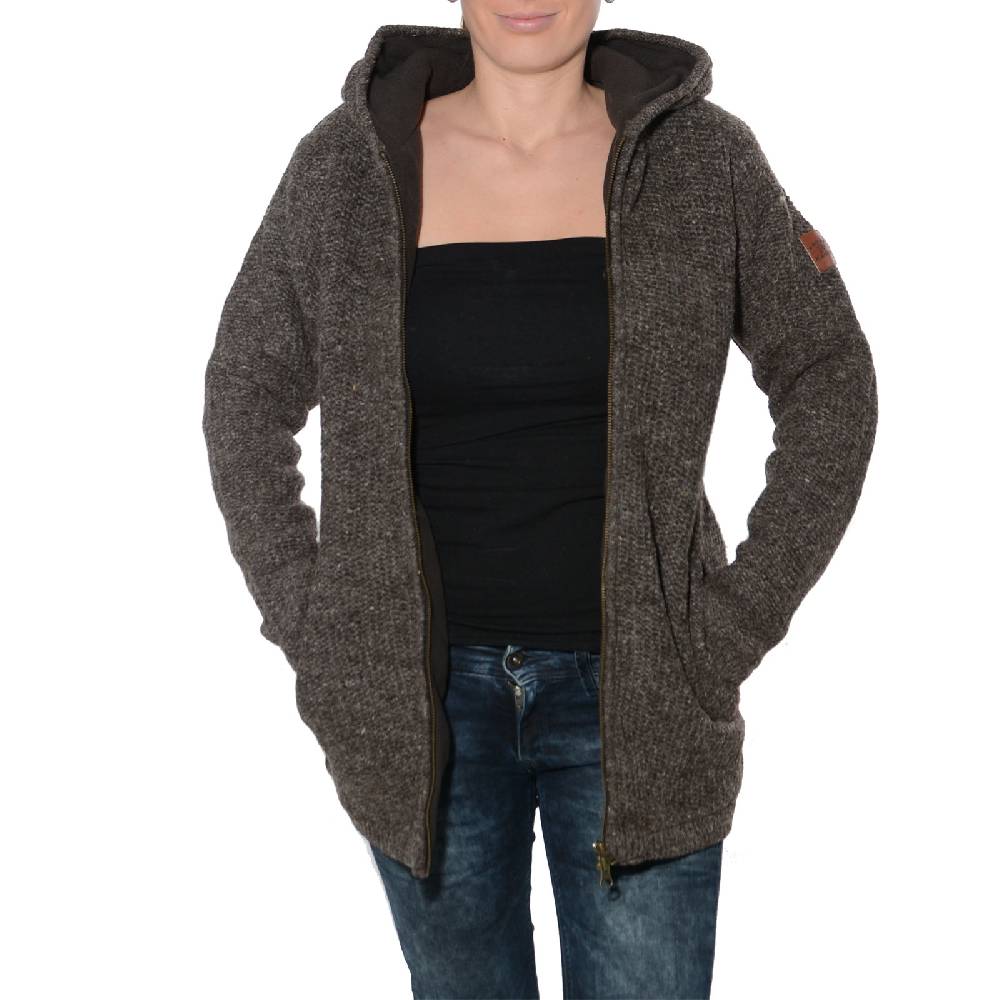 Kunst Und Magie Klassische Damen Strickjacke Wolle Jacke mit Fleecefutter und Kapuze von Kunst und Magie Auslauf